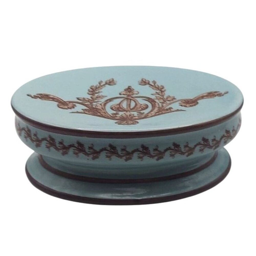 India Ink Bordeaux Hand Painted Ceramic Soap Dish Blue Mist & Chocolate Brown